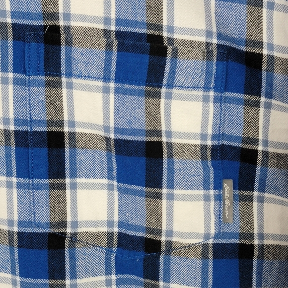 Eddie Bauer Blue/White Plaid Print Flex Brushed Flannel Button Down Shirt Sz XL - Picture 5 of 10